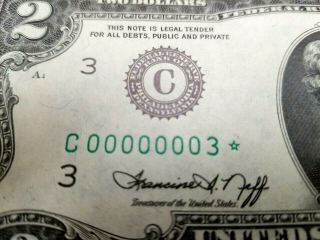 1976 $2 Two Dollar Star Bill Low Serial Number 00000003