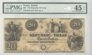 1841 $20 Republic Of Texas Rising Note Large Currency Old Paper Money Pmg 45 Epq