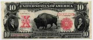 1901 $10 Ten Dollar United States Legal Tender Bison Note Grading Xf Fr 122