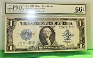 $1.  00 1923 Fr.  238 Pmg Gem 66epq Silver Certificate Blue Seal