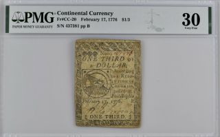 Continental Currency Fr Cc - 20 Feb.  17,  1776 $1/3 Pmg 30 Scarce In This Grade