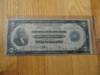 1918 $2 Two Dollar Federal Reserve Bank Note - Battleship Note - Philadelphia