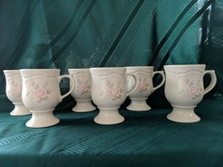 6 Pfaltzgraff Tea Rose Footed Pedestal Irish Coffee Mugs Cups