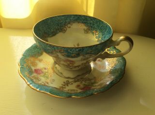 Saji Made In Japan Fancy China Tea Cup And Saucer Blue And Pink