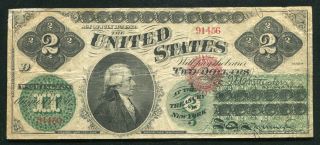 Fr.  41 1862 $2 Two Dollars Legal Tender United States Note Very Fine