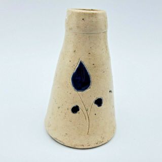 Vintage Pottery Salt Glaze Virginia Stoneware Ink Well Bud Vase With Blue Detail