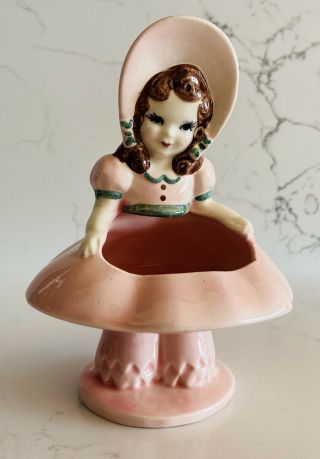 1950s Goldammer Ceramics San Francisco Girl Vase Planter Pink Dress Label