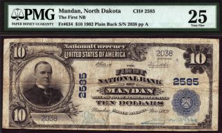 $10 1902 Pb The First National Bank Of Mandan,  North Dakota Ch 2585 Pmg 25