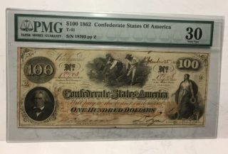 1862 =vf30 $100 Dollar Confederate States Currency Civil War Train Note T - 41 Pmg