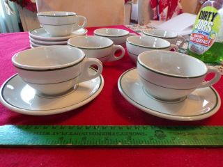 Replacement Vintage Buffalo China Green Stripe Restaurant Coffee Cups & Saucers