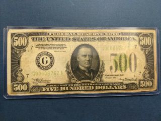500 Dollar Bill 1934 $500 Lgs Low Number 4 Digits Chicago G00006762a Ungraded
