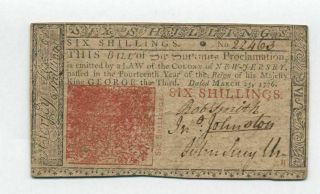 March 25,  1776 Jersey 6 Shillings Colonial Note Fr NJ - 178 PMG 55 AU EPQ 3