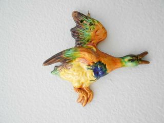 Vintage Mid Century Ceramic Flying Mallard Duck Bird Wall Hanging Goose