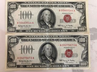 2 1966 100 Dollar Bill Low Serial Numbers