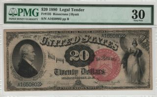 1880 $20 Legal Tender Red Seal Note Fr.  135 Pmg Very Fine 30 (011)