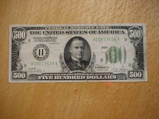 1928 Frn $500 $500.  00 Five Hundred Dollar Federal Reserve Note Fine,  St Louis Nr