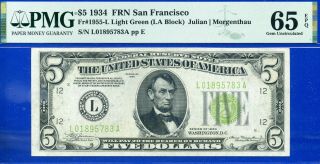 Fr - 1955 - L - 1934 $5 Frn ( (san Francisco - L.  G.  S. ))  Pmg 65epq L01895783a