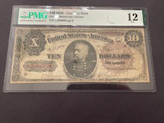 1890 $10 Treasury Note Fr.  366 Pmg 12 Fine Difficult Note Graded Comment
