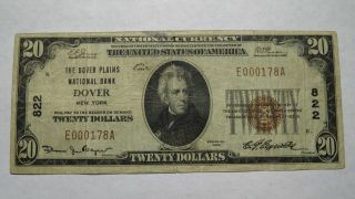 $20 1929 Dover Plains York Ny National Currency Bank Note Bill Ch.  822 Fine