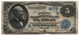 1882 Date Back $5 The State Nb Of St.  Louis,  Missouri.  Ch 5172.  Fine.  Y00005082