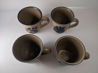 Pfaltzgraff Folk Art - Coffee Tea Mugs - Tan w Blue Floral (Set of 4) 3
