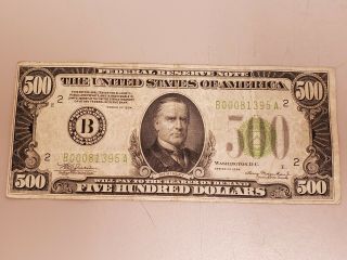 $500 Bill.  Five Hundred Dollar Federal Reserve Note 1934 Series Bank Of York
