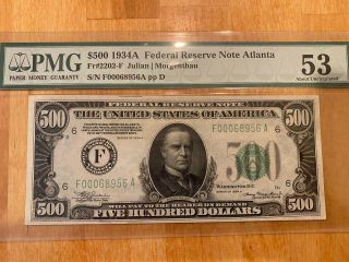 1934a $500 Atlanta Five Hundred Dollar Bill Pmg 53
