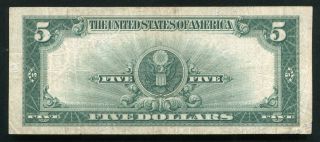 FR.  282 1923 $5 FIVE DOLLARS “PORTHOLE” SILVER CERTIFICATE CURRENCY NOTE VF 2