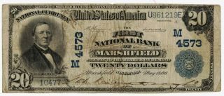1902 Plain Back $20 First National Bank Of Marshfield Wi Grading Vg/f Ch 4573