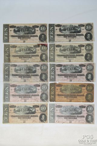 1864 Confederate States $10 Richmond Virginia T - 68 10 Civil War Notes 20198