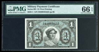 Series 691 $1 Mpc Military Payment Certificate Pmg Gem Uncirculated 66 Epq