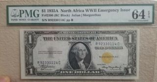 1935a $1 Yellow Seal - North Africa Silver Certificate (fr.  2306) Rc Block.  Epq