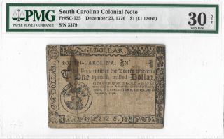 South Carolina Colonial Note Fr Sc - 135 Dec.  23rd,  1776 $1 Pmg 30 Very Scarce