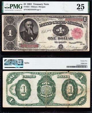 Vf Graded 1891 $1 " Stanton " Treasury Note Pmg 25 B43191679