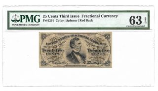 25 Cents Fractional Currency Third Issue Pmg Choice Uncirculated 63 Epq Fr - 1291