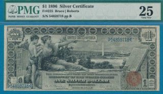 $1.  00 1896 FR.  225 EDUCATIONAL SERIES SILVER CERTIFICATE CERTIFIED PMG VF25 2
