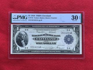 Fr - 718 1918 Series $1 Cleveland Federal Reserve Bank Note Pmg 30 Epq Very Fine