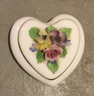Royal Adderley Floral Bone China Floral Flowers A Top Heart Shaped Trinket Box