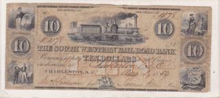 South Western Railroad Bank Charleston,  Sc $10 Train Note 1859 South Carolina