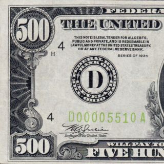 Awesome Note Lgs 1934 $500 Cleveland Five Hundred Dollar Bill 1000 Fr2201d 5510