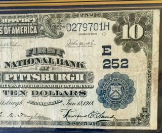 SERIES 1902 $10 NATIONAL BANK NOTE,  FIRST NATIONAL BANK AT PITTSBURGH,  NO DATE 3