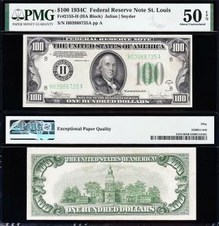 1934 C $100 St.  Louis Frn Pmg 50 Epq 88735a