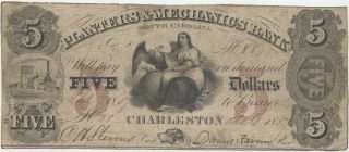 1857 $5 Planters & Mechanics Bank Of South Carolina,  Charleston Haxby 25 - G10a