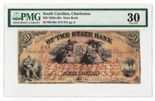 1859 The State Bank,  Charleston,  Sc - $50 Note No.  913 Sh450 Pmg 30 (05352)