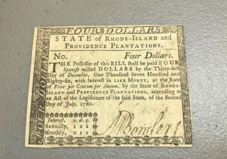Rhode Island,  Providence Plantation,  $4.  July 2,  1780,  Xf