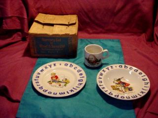 Wood & Sons Ltd Staffordshire England 3 Pc.  Nusery Rhyme Set.  Cup - Bowl - Plate