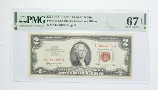 1963 $2 Fr 1513 (aa Block) Red Seal Graded Pmg - 67 Epq Legal Tender 888