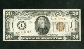 Us Paper Money 1934 A $20 Hawaii Ww2 Emergency Silver Certificate