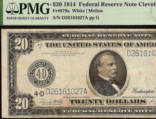 LARGE 1914 $20 DOLLAR FEDERAL RESERVE NOTE CURRENCY PAPER MONEY Fr 979a PMG 25 2
