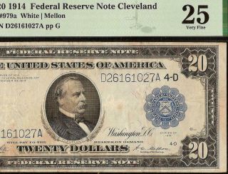 LARGE 1914 $20 DOLLAR FEDERAL RESERVE NOTE CURRENCY PAPER MONEY Fr 979a PMG 25 3